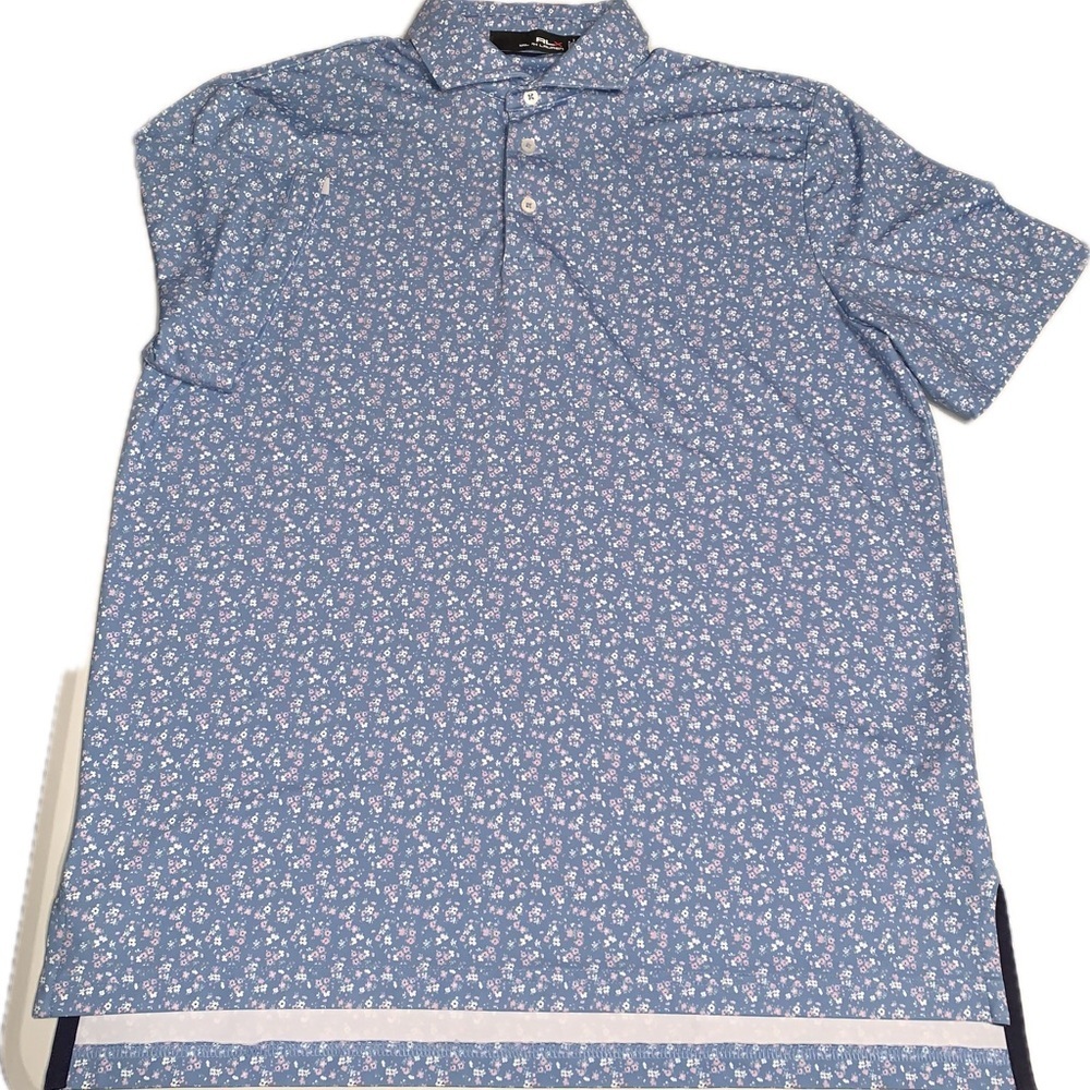 RLX Ralph Lauren Light Blue Floral Wicking Short Sleeve Golf  Athletic Shirt M